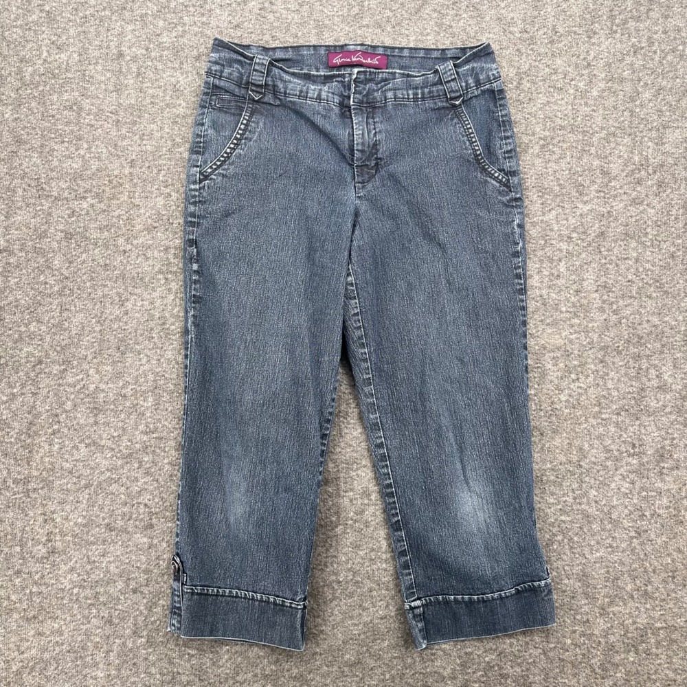 Gloria Vanderbilt Womens Blue Denim Capri Jeans Size 6 Dark Wash Cuffed Cropped
